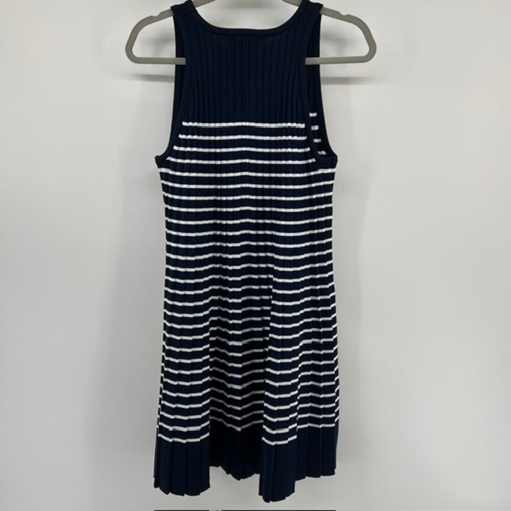 NEW English Factory Pleated A Line Knee Length Dress Womens M Navy Blue Preppy - Picture 2 of 9